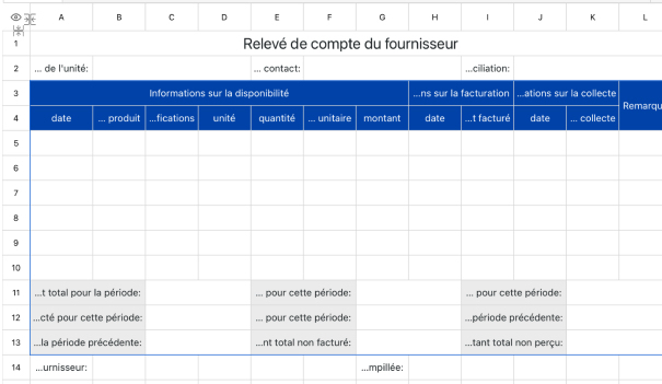 Relevé de compte du fournisseur